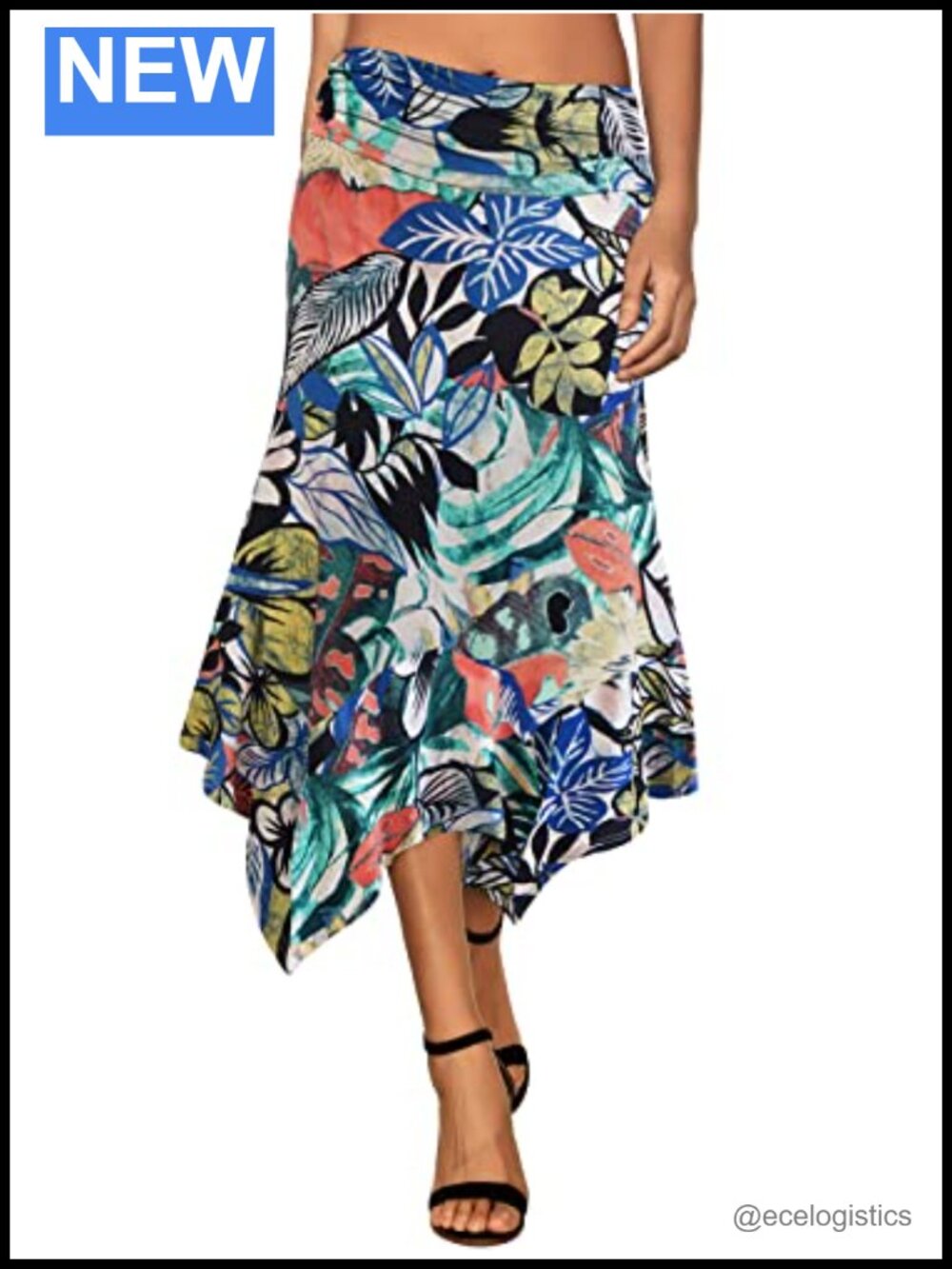 Flowly Handkerchief Hem Midi Skirt Rayon Spandex Floral